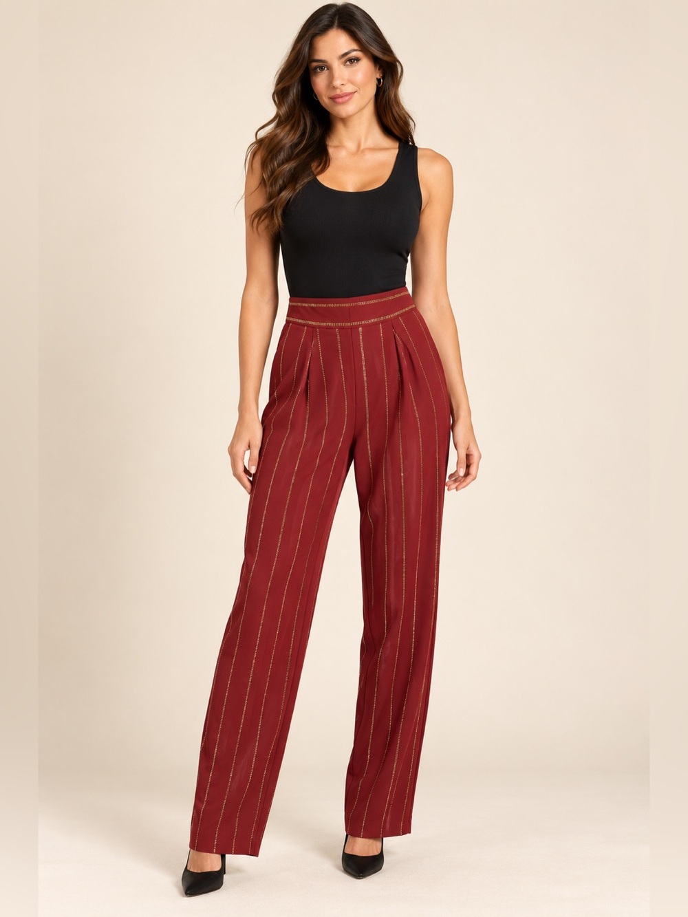 P-027 Blue B Rhinestone Pinstripe Pants S
